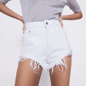 Zara Distressed White Jean Shorts